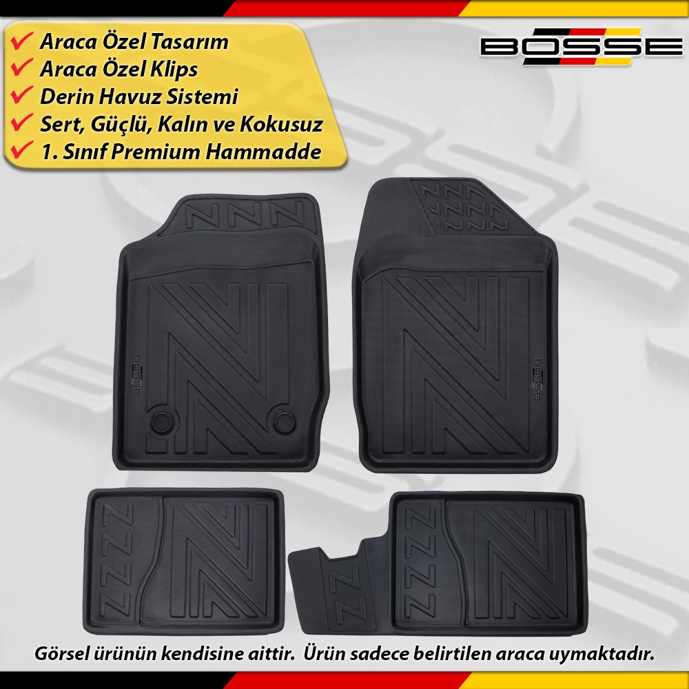 Renault Clio 2 Paspas Araca Özel 1998-2005 Derin Havuzlu Paspas BOSSE North Serisi