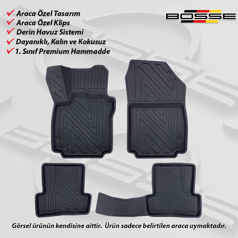 Renault Clio 4 Paspas Araca Özel 2012 2019 BOSSE 3D Havuzlu Oto Paspas