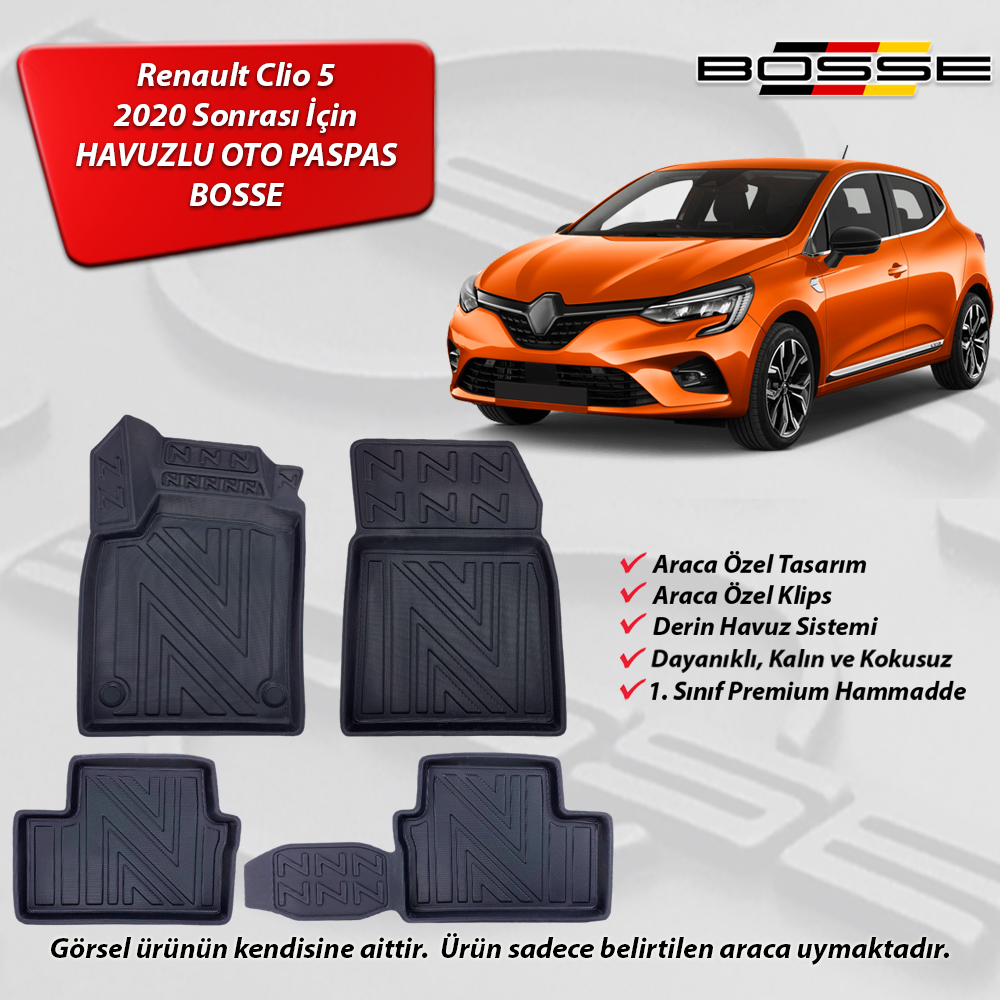Renault Clio 5 Paspas Araca Özel 2020 Sonrası BOSSE 3D Havuzlu Oto Paspas