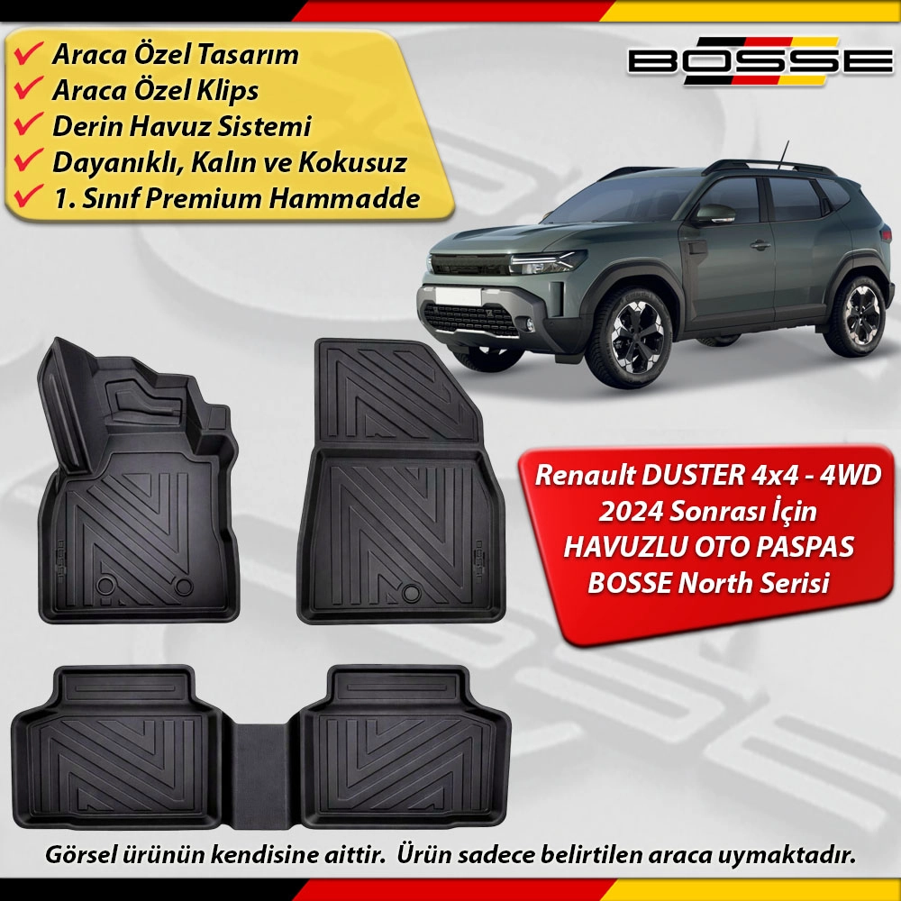 Renault Duster Paspas Araca Özel Mild Hybrid (4x4) 2024 Sonrası Derin Havuzlu Paspas BOSSE North