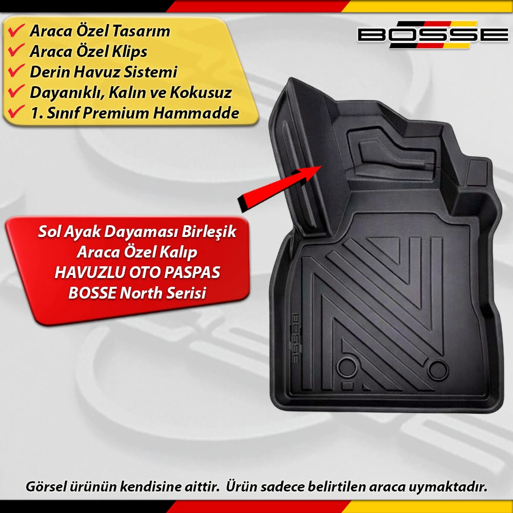 Renault Duster Paspas Araca Özel Mild Hybrid (4x4) 2024 Sonrası Derin Havuzlu Paspas BOSSE North