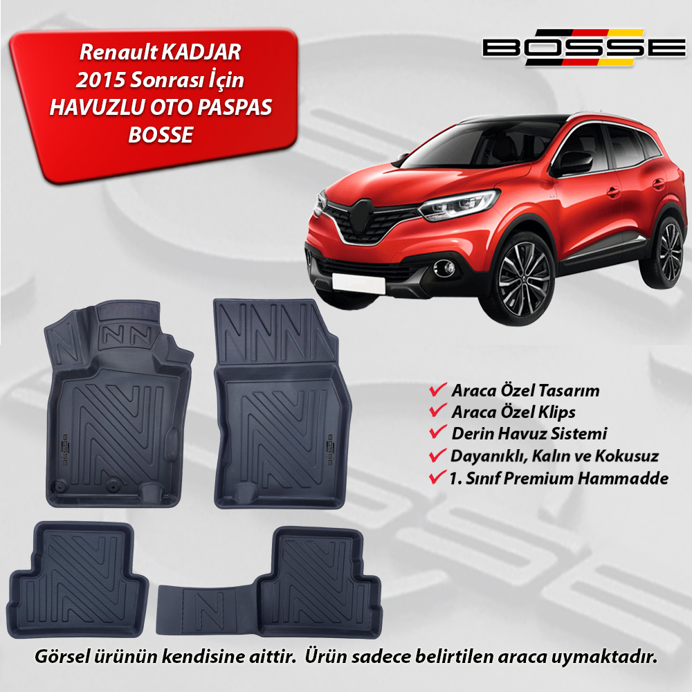 Renault Kadjar Paspas Araca Özel 2015 Sonrası BOSSE 3D Havuzlu Oto Paspas
