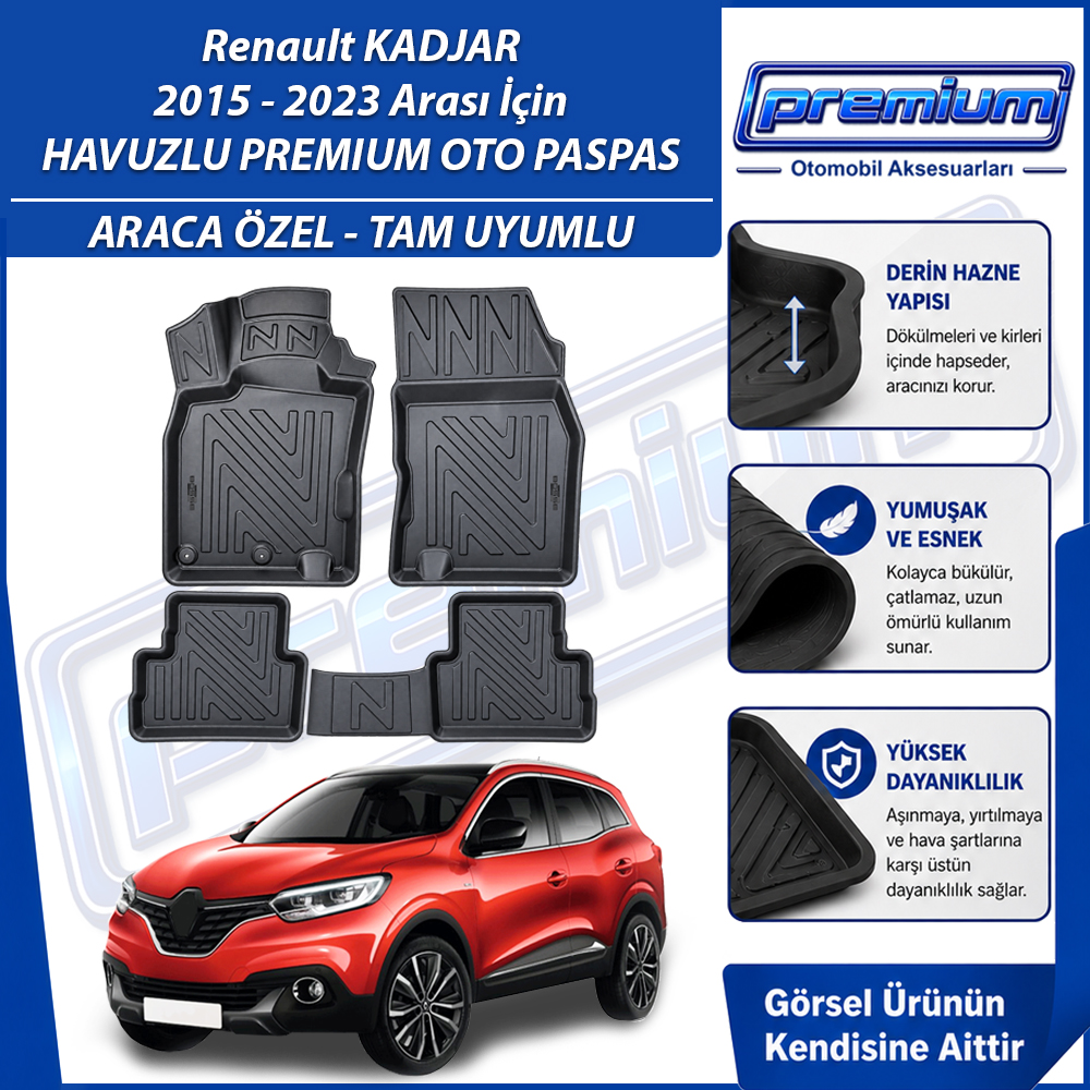 Renault Kadjar Paspas Araca Özel 2015 2023 Arası Derin Havuzlu Premium Oto Paspas