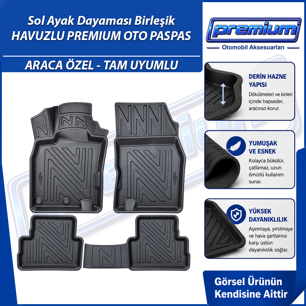 Renault Kadjar Paspas Araca Özel 2015 2023 Arası Derin Havuzlu Premium Oto Paspas