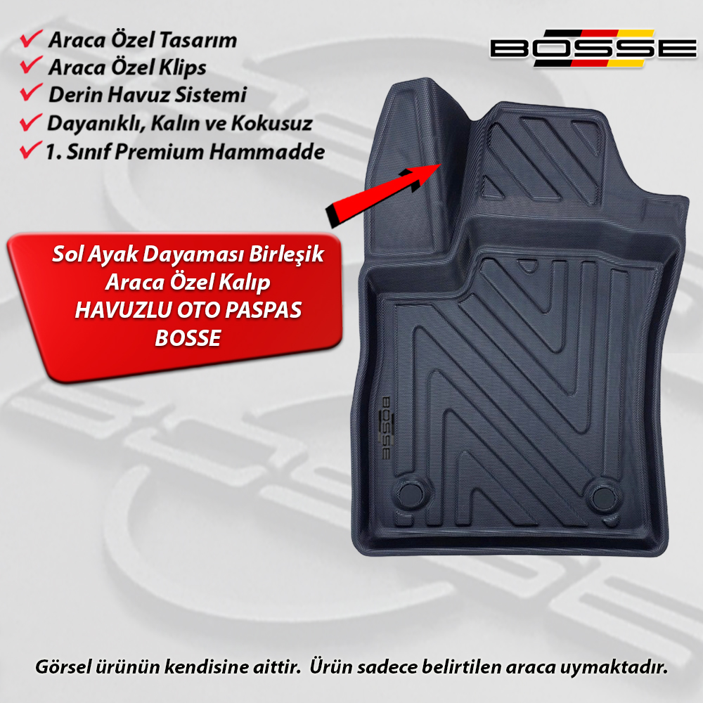 Renault Megane 4 Paspas Araca Özel Sedan 2016 2023 BOSSE 3D Havuzlu Oto Paspas Ultra Seri