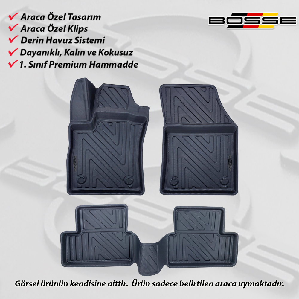 Renault Megane 4 Paspas Araca Özel Sedan 2016 2023 BOSSE 3D Havuzlu Oto Paspas Ultra Seri