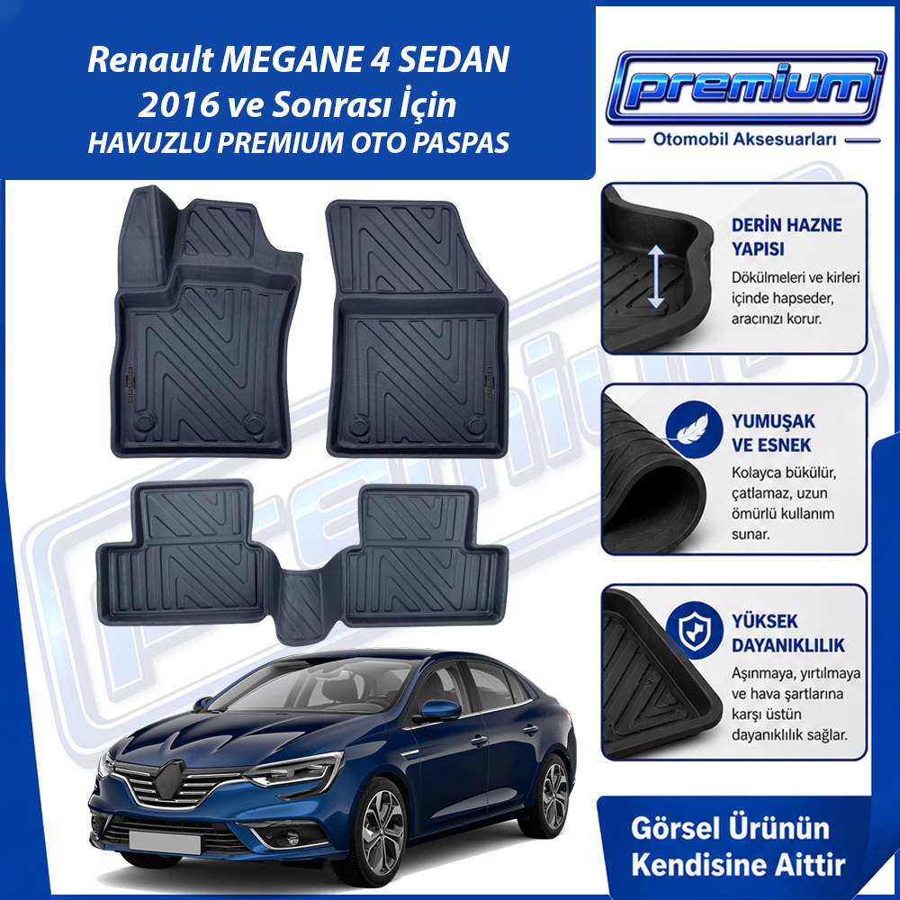 Renault  Megane 4 Sedan Paspas Araca Özel 2016 Ve Sonrası Derin Havuzlu Premium Oto Paspas