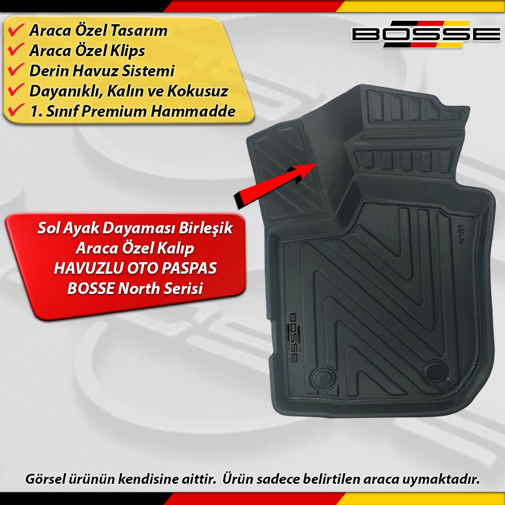 Renault Symbol Paspas Araca Özel 2013 - 2021 Arası Derin Havuzlu Paspas BOSSE North Serisi 