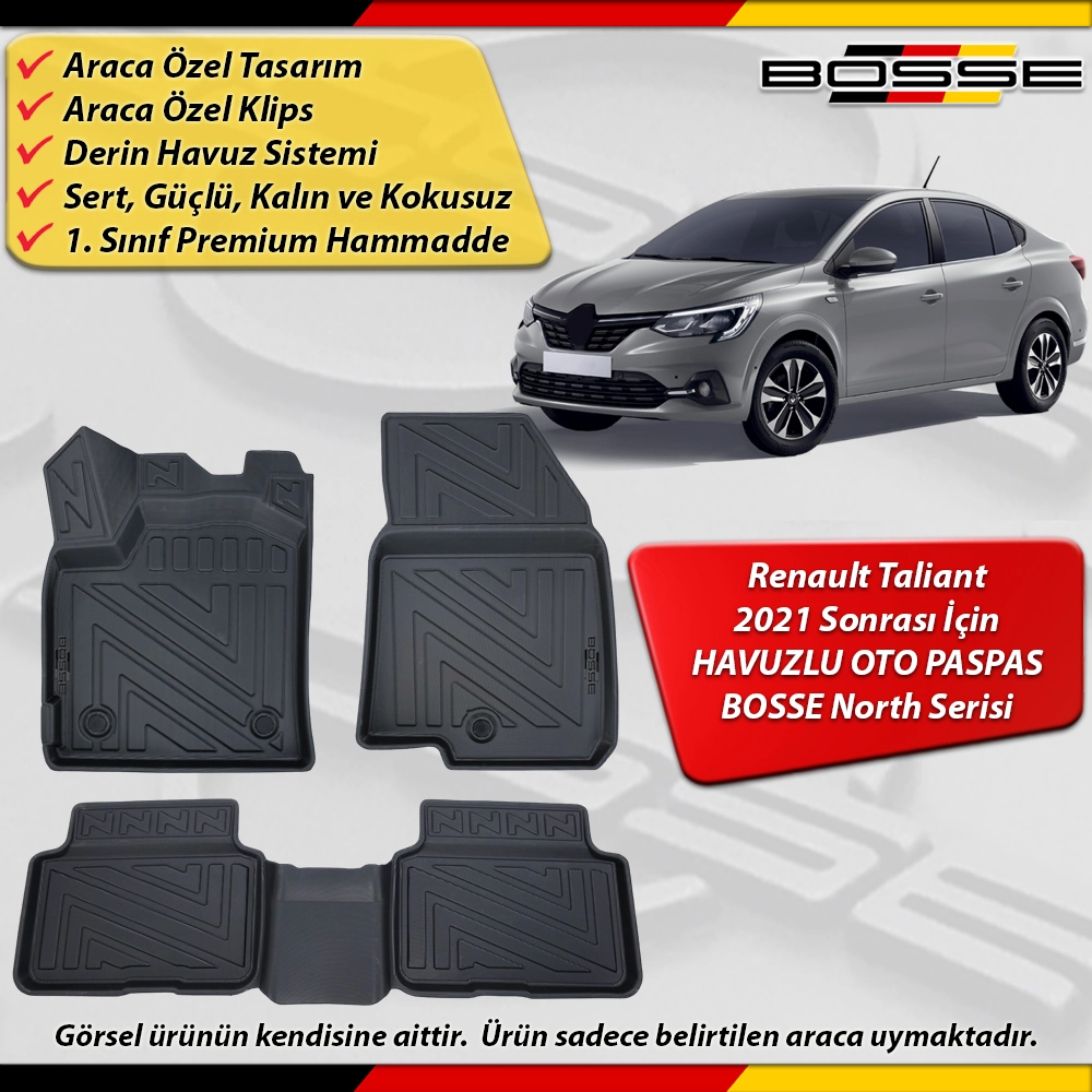 Renault Taliant Paspas Araca Özel 2021 Sonrası Derin Havuzlu Paspas BOSSE North Serisi
