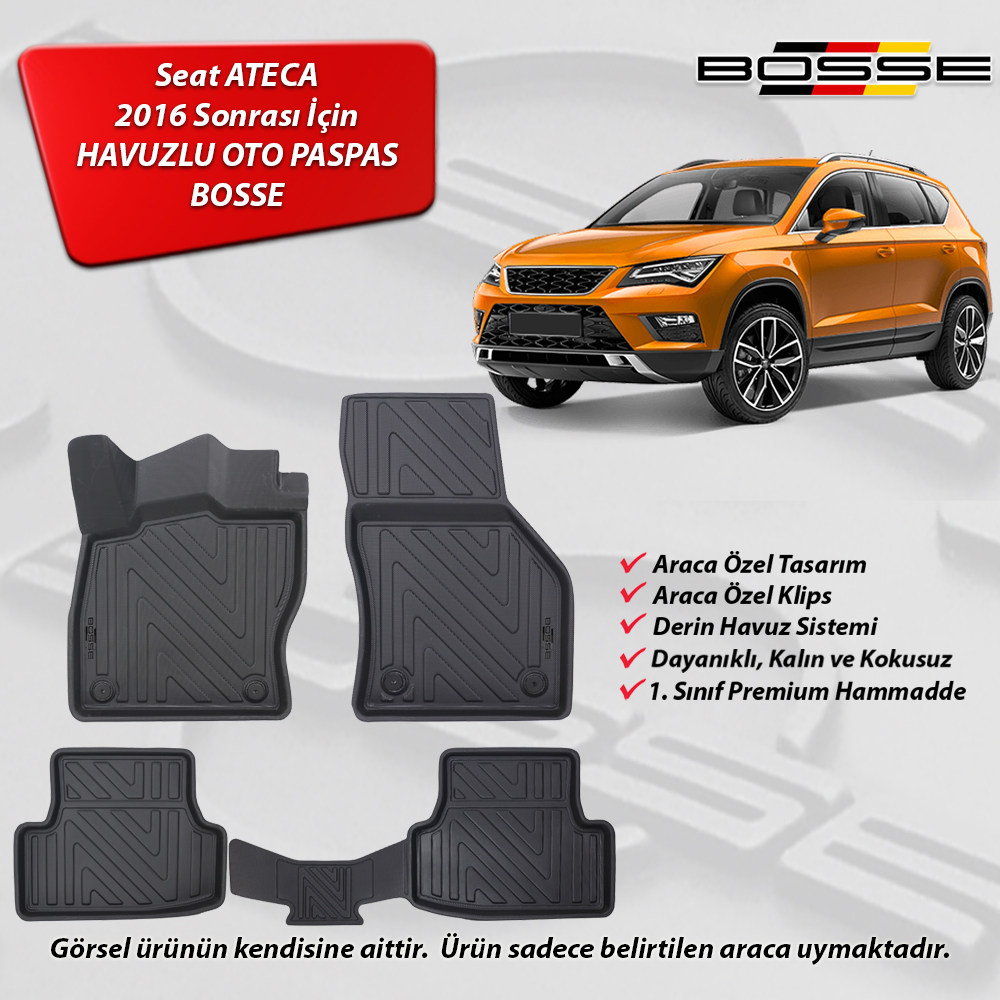 Seat Ateca Paspas Araca Özel 2016 Sonrası BOSSE 3D Havuzlu Oto Paspas
