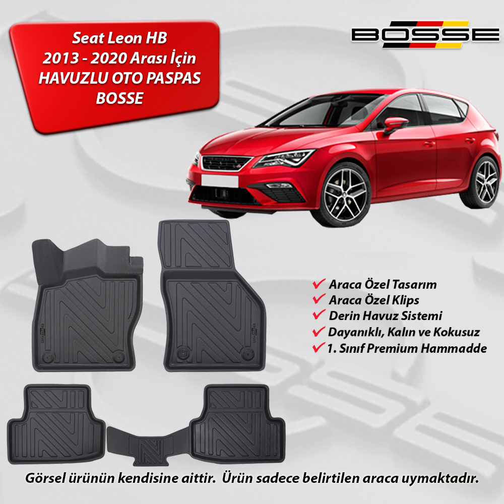 Seat Leon HB Paspas Araca Özel 2013 2020 BOSSE 3D Havuzlu Oto Paspas