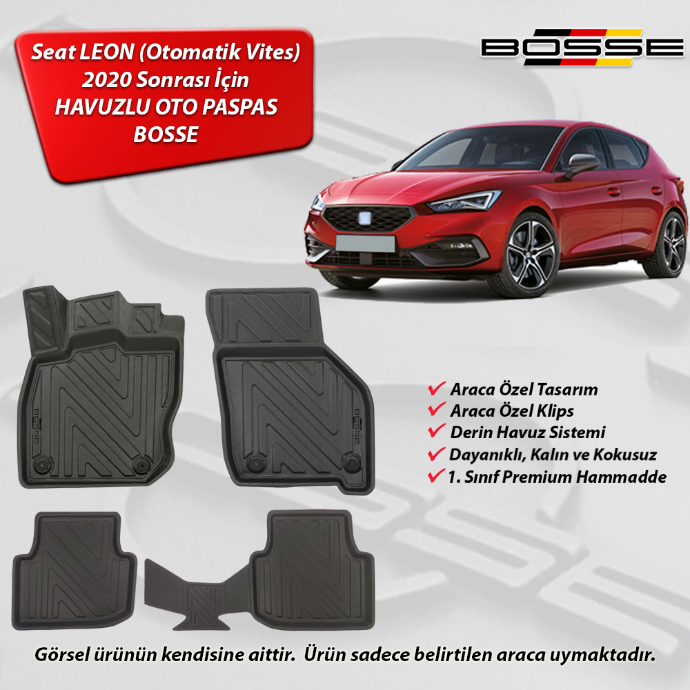 Seat Leon Paspas Araca Özel (Otomatik) 2020 Sonrası BOSSE 3D Havuzlu Oto Paspas