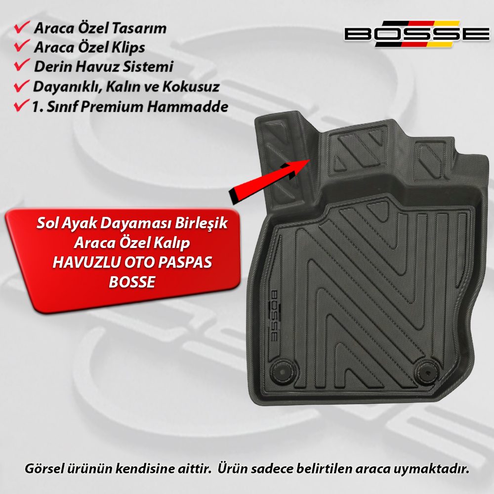 Seat Leon Paspas Araca Özel (Otomatik) 2020 Sonrası BOSSE 3D Havuzlu Oto Paspas