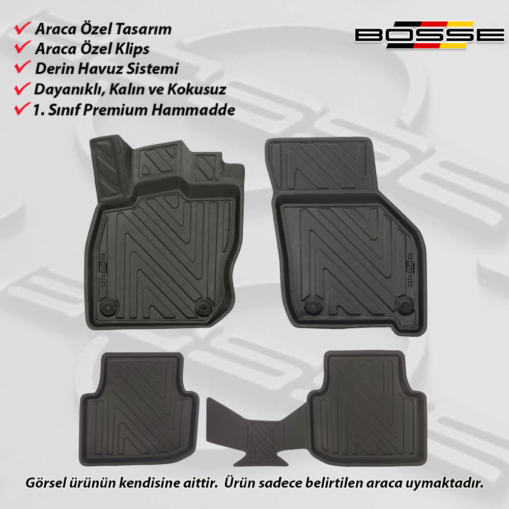 Seat Leon Paspas Araca Özel (Otomatik) 2020 Sonrası BOSSE 3D Havuzlu Oto Paspas