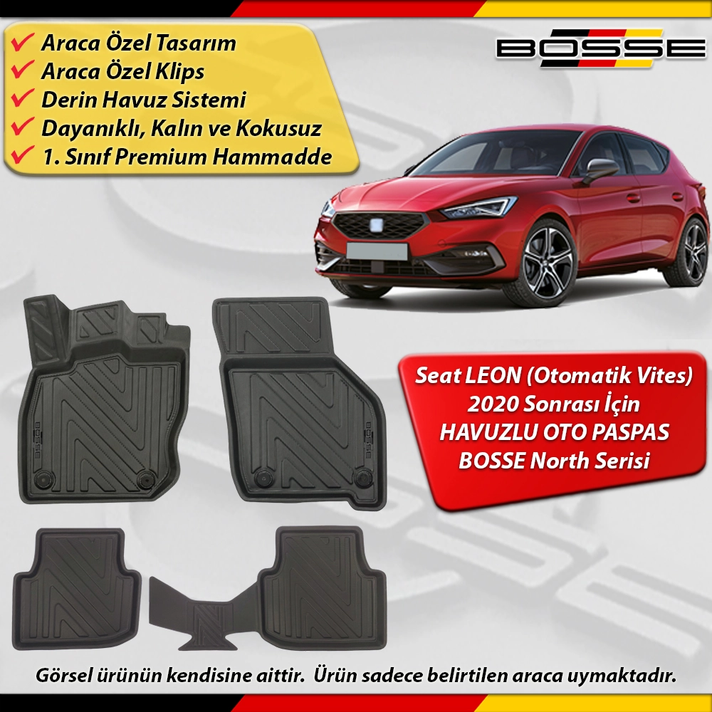 Seat Leon (Otomatik) Paspas Araca Özel 2020 Sonrası Derin Havuzlu Paspas BOSSE North Serisi