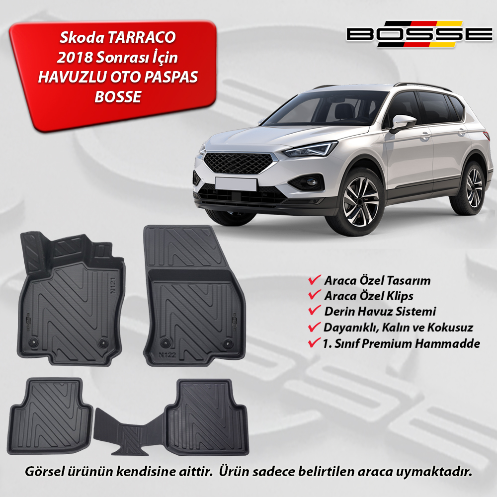 Seat Tarraco Paspas Araca Özel 2018 Sonrası BOSSE 3D Havuzlu Oto Paspas