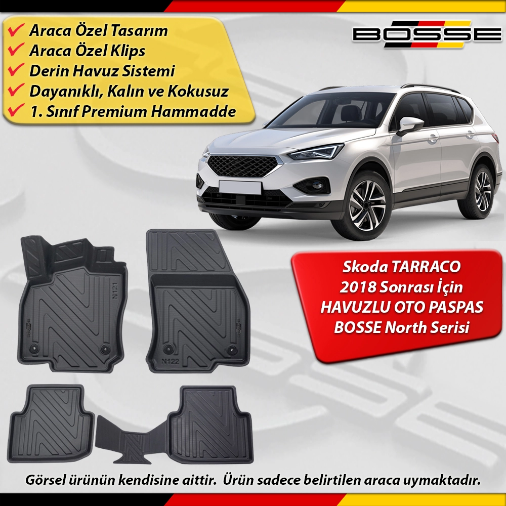 Seat Tarraco Paspas Araca Özel 2018 Sonrası Derin Havuzlu Paspas BOSSE North Serisi