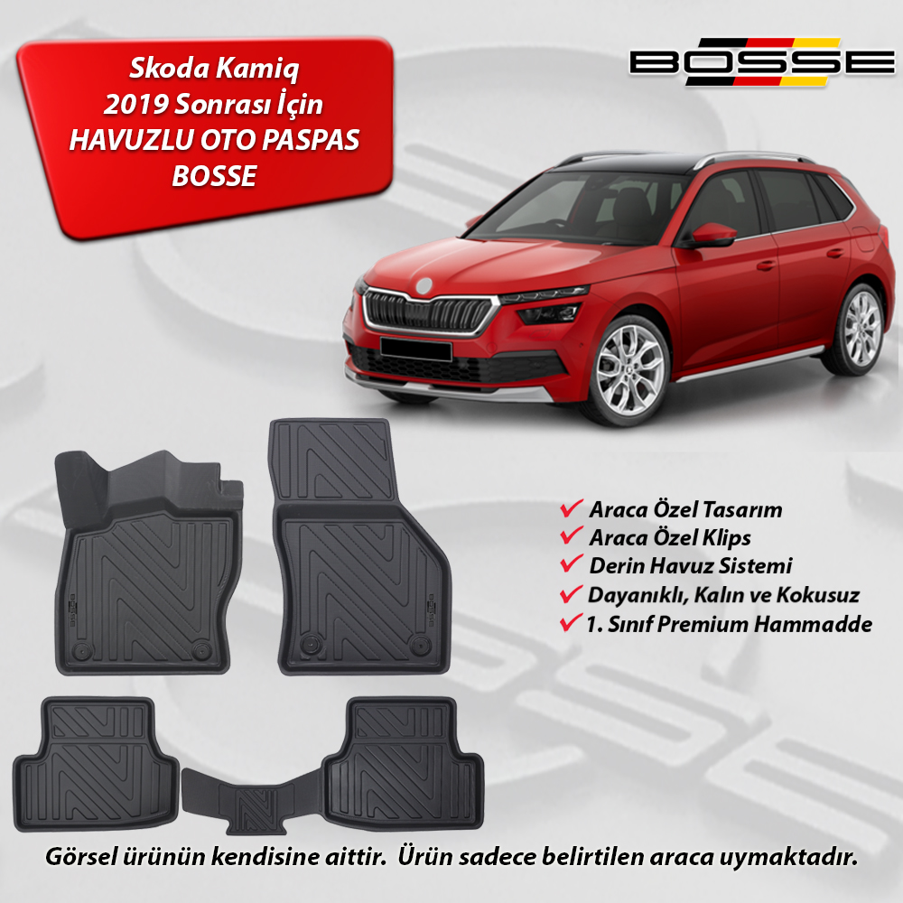 Skoda Kamiq Paspas Araca Özel 2019 Sonrası BOSSE 3D Havuzlu Oto Paspas