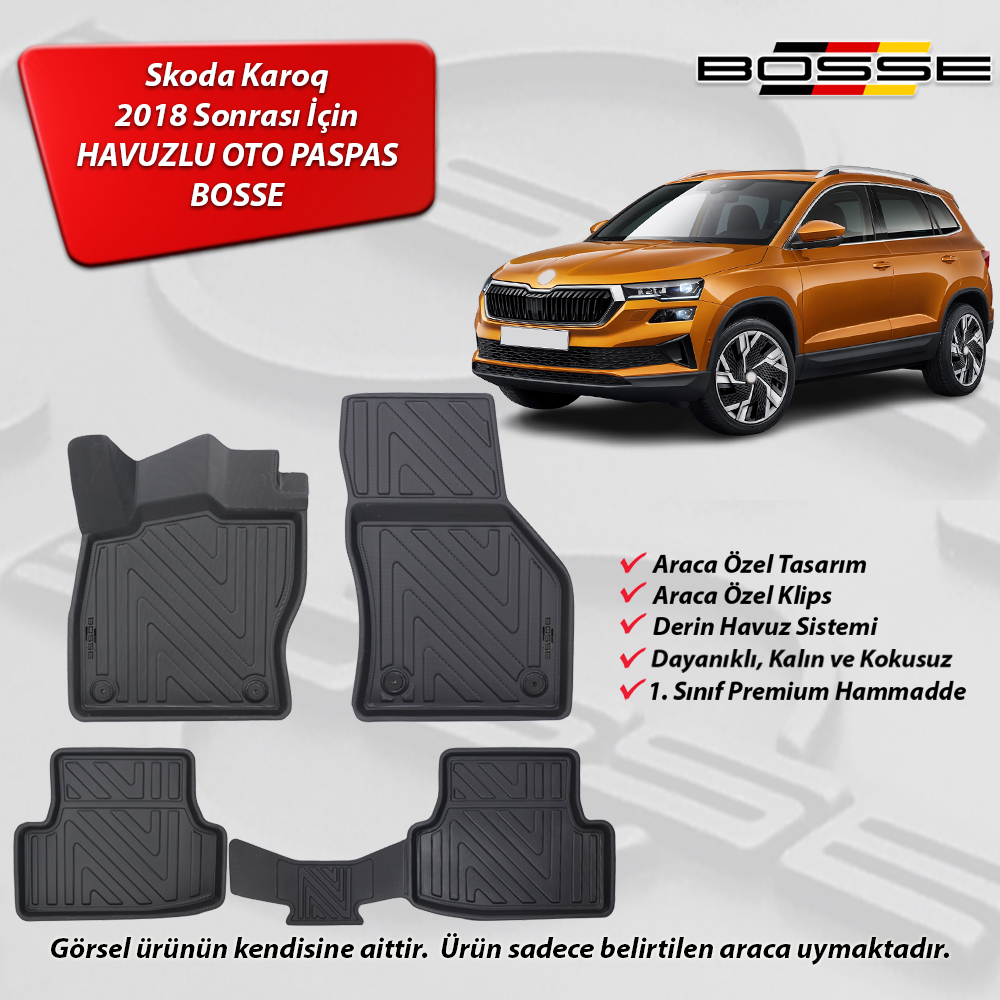 Skoda Karoq Paspas Araca Özel 2018 Sonrası BOSSE 3D Havuzlu Oto Paspas
