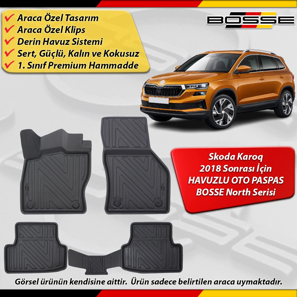 Skoda Karoq Paspas Araca Özel 2018 Ve Sonrası Derin Havuzlu BOSSE North Serisi