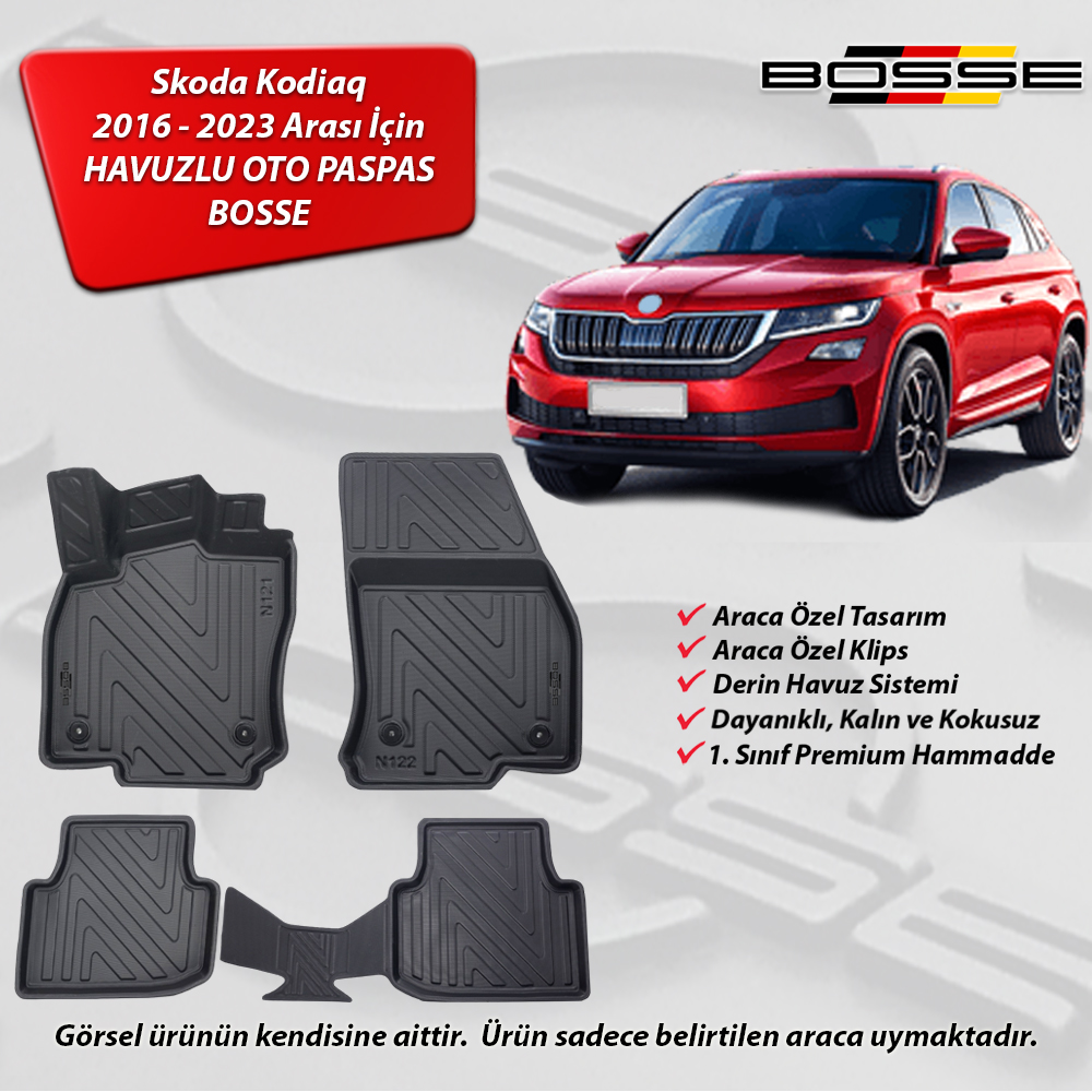 Skoda Kodiaq Paspas Araca Özel 2016 2023 BOSSE 3D Havuzlu Oto Paspas