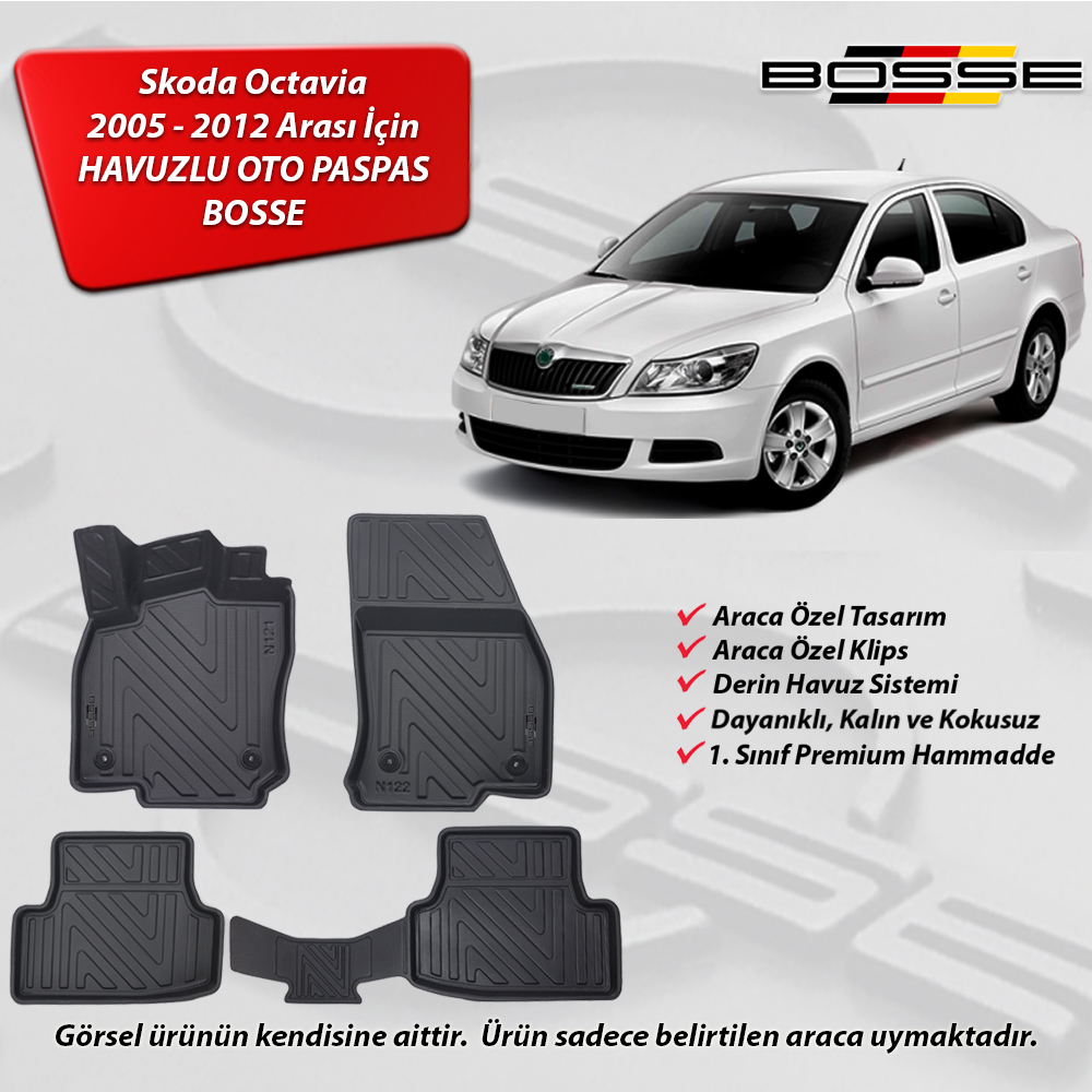 Skoda Octavia Paspas Paspas Araca Özel 2005 2012 BOSSE 3D Havuzlu Oto Paspas