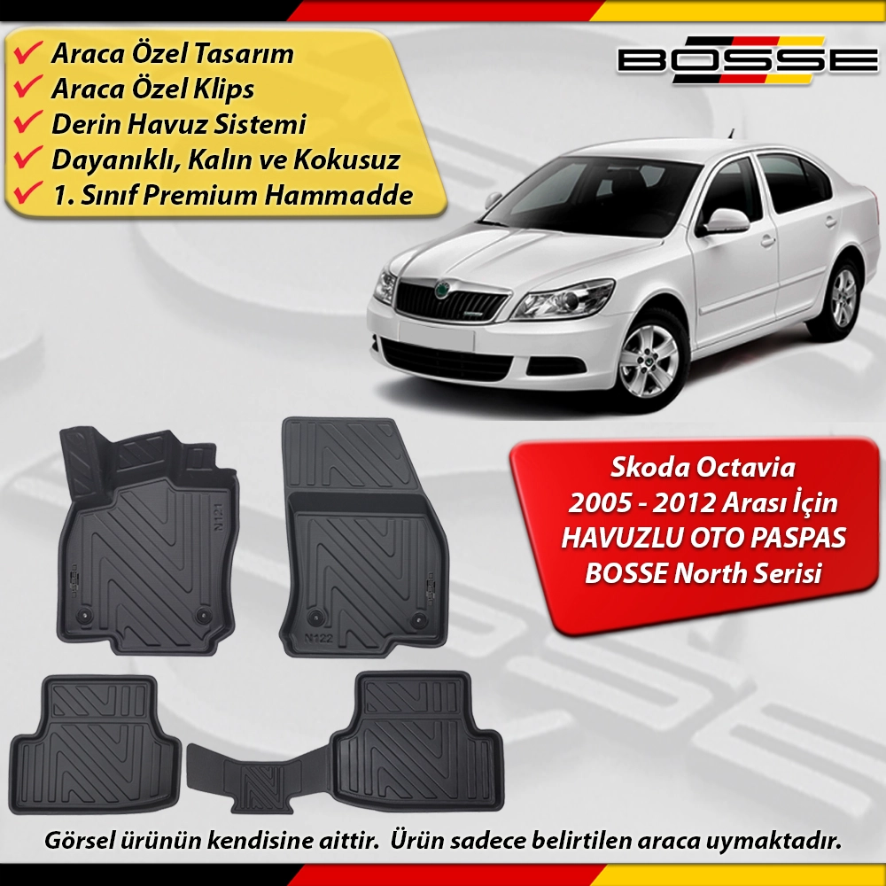 Skoda Octavia Paspas Araca Özel HB / SEDAN (1Z/A5) Paspas 2005 2012 Derin Havuzlu Paspas Serisi