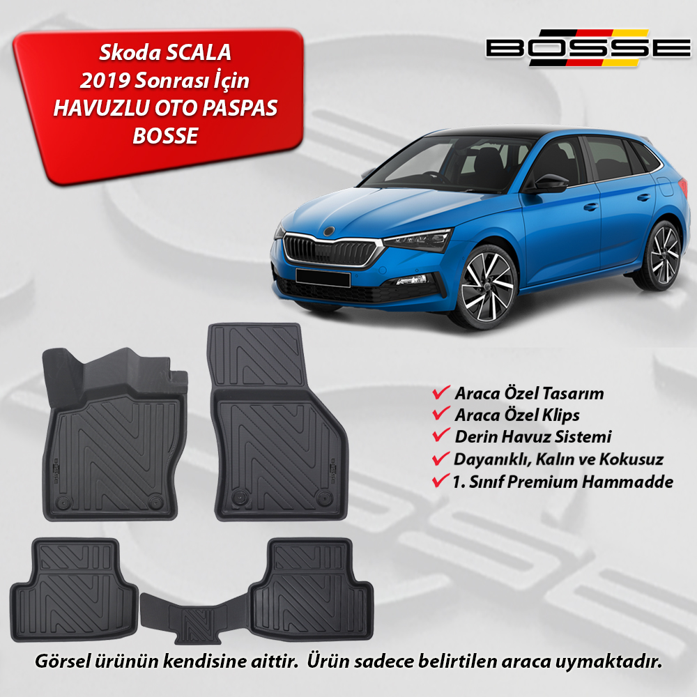 Skoda Scala Paspas Araca Özel 2019 Sonrası BOSSE 3D Havuzlu Oto Paspas