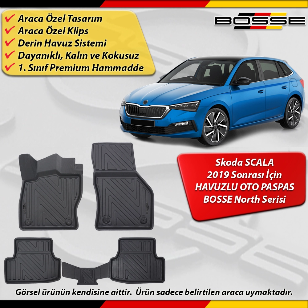 Skoda Scala Paspas Araca Özel 2019 Sonrası Derin Havuzlu Paspas BOSSE North Serisi