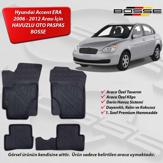 Hyundai Accent Era Paspas Araca Özel 2006 2012 BOSSE 3D Havuzlu Oto Paspas Paspas