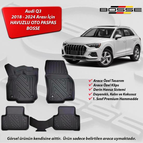 Audi Q3 Paspas Araca Özel 2018 2024 Arası BOSSE Paspas 3D Havuzlu