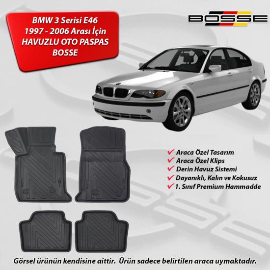 BMW 3 Serisi Paspas Araca Özel E46 Paspas 1998 2004 BOSSE Paspas 3D Havuzlu Paspas