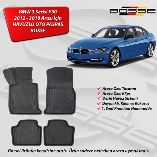 BMW 3 Serisi F30 Paspas Araca Özel 2012 2018 BOSSE 3D Havuzlu Oto Paspas