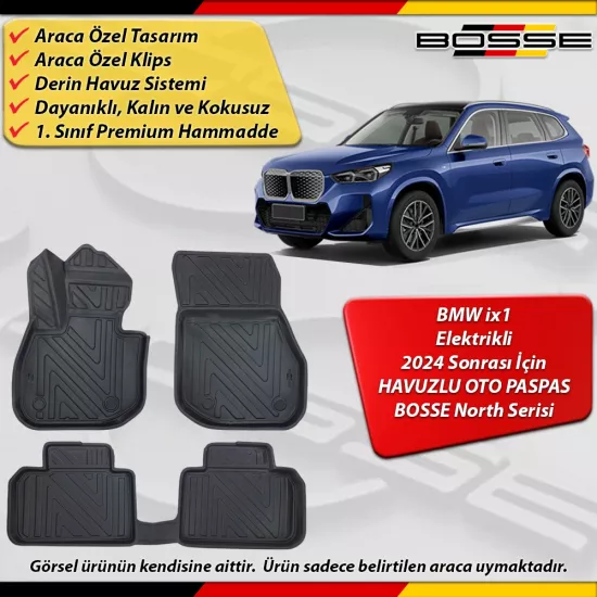 BMW ix1 Serisi Paspas Elektrikli Araca Özel 2024 Sonrası İçin Derin Havuzlu Paspas Serisi