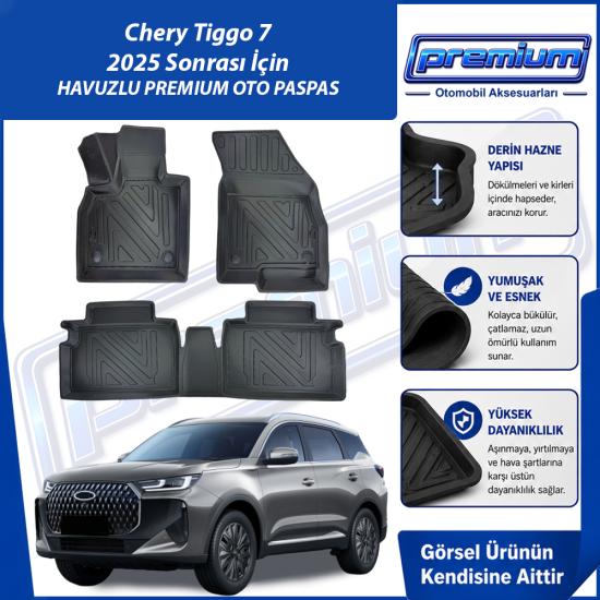 Chery Tiggo 7 Paspas Araca Özel 2025 Sonrası İçin Derin Havuzlu Premium Oto Paspas