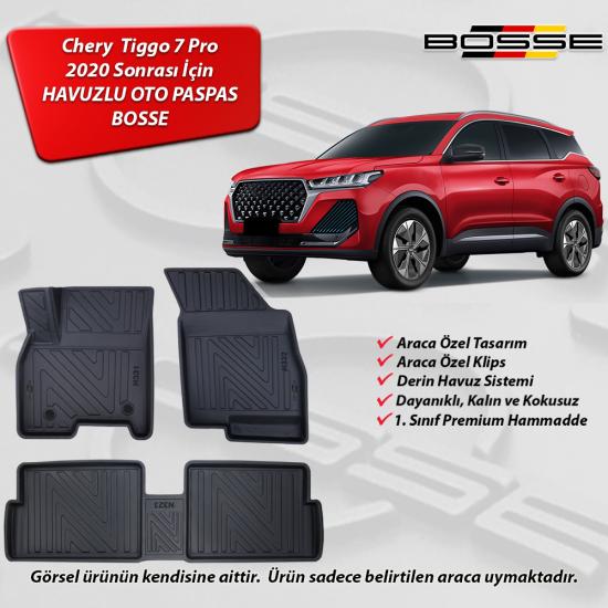 Chery Tiggo 7 Pro Paspas Araca Özel 2022 - 2025 Arası İçin BOSSE 3D Havuzlu Oto Paspas