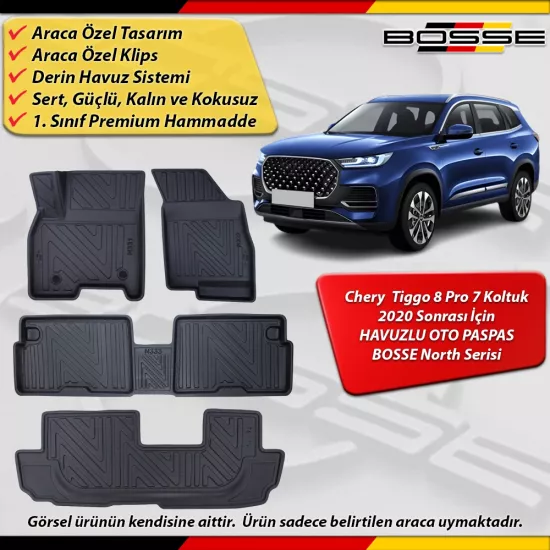 Chery Tiggo 8 Pro Paspas 7 Koltuk Araca Özel Paspas 2020 2025 Derin Havuzlu Paspas BOSSE North Seri