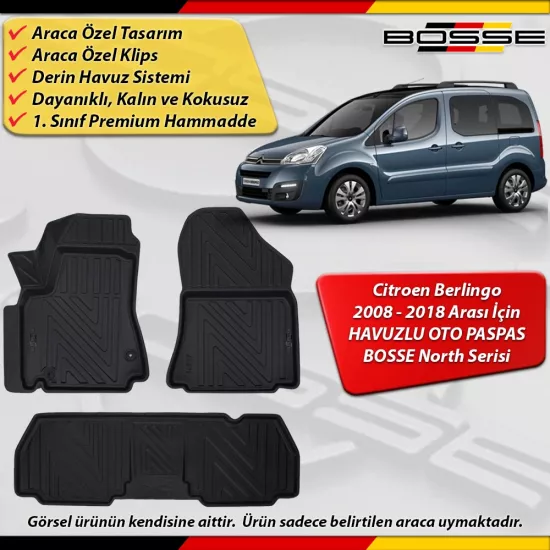 Citroen Berlingo Paspas Araca Özel 2008-2018 Derin Havuzlu Paspas BOSSE North Serisi