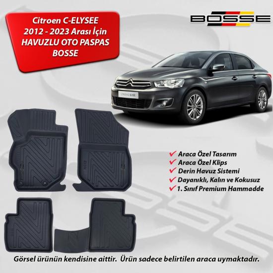 Citroen C - Elysee Paspas Araca Özel 2012 2023 BOSSE 3D Havuzlu Oto Paspas Paspas
