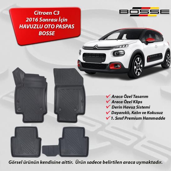 Citroen C3 Paspas Araca Özel 2016 2025 BOSSE 3D Havuzlu Oto Paspas
