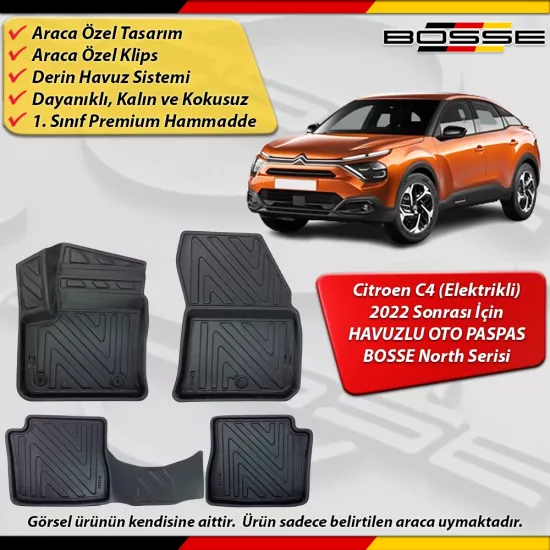 Citroen C4 Paspas ELEKTRİKLİ Araca Özel 2022 Sonrası İçin Derin Havuzlu Paspas Serisi
