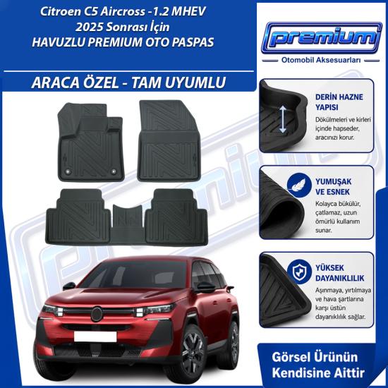 Citroen C5 Aircross 2 Paspas 1.2 MHEV Araca Özel 2025 Sonrası Derin Havuzlu Premium Oto Paspas