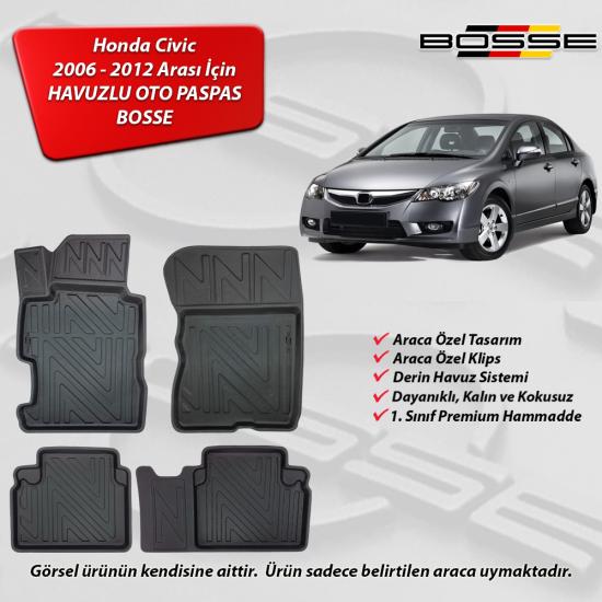 Honda Civic Sedan Paspas FD6 Araca Özel 2006 - 2012 BOSSE 3D Havuzlu Oto Paspas