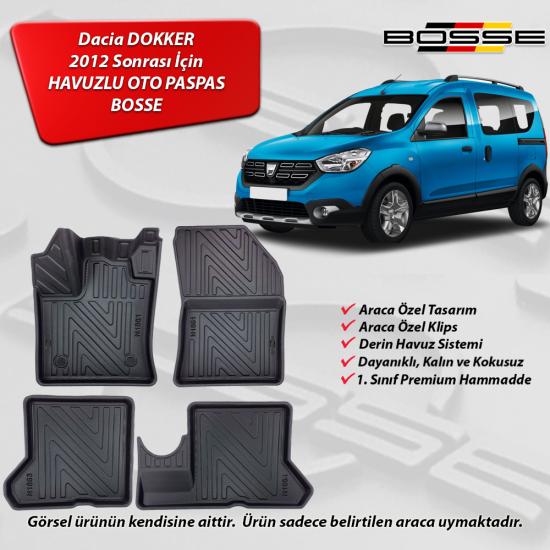 Dacia Dokker Paspas Araca Özel 2012 Sonrası BOSSE 3D Havuzlu Oto Paspas