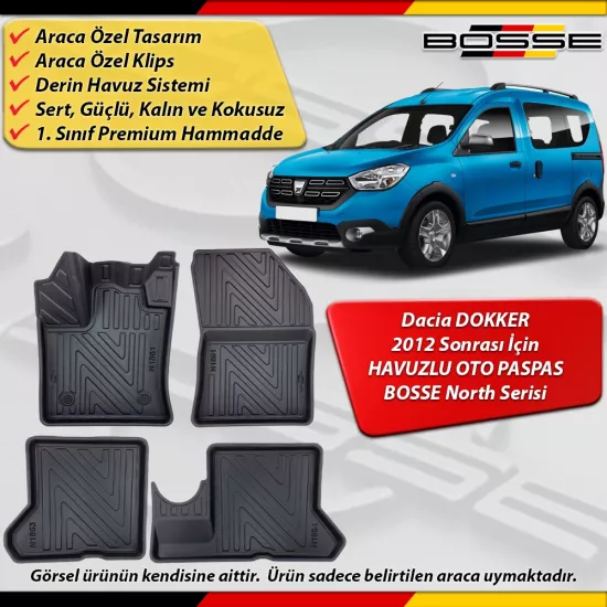 Dacia Dokker Paspas Araca Özel 2012 Sonrası Derin Havuzlu Paspas BOSSE North Serisi