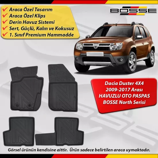 Dacia Duster 4X4 Paspas Araca Özel 2009-2017 Derin Havuzlu Paspas BOSSE North Serisi