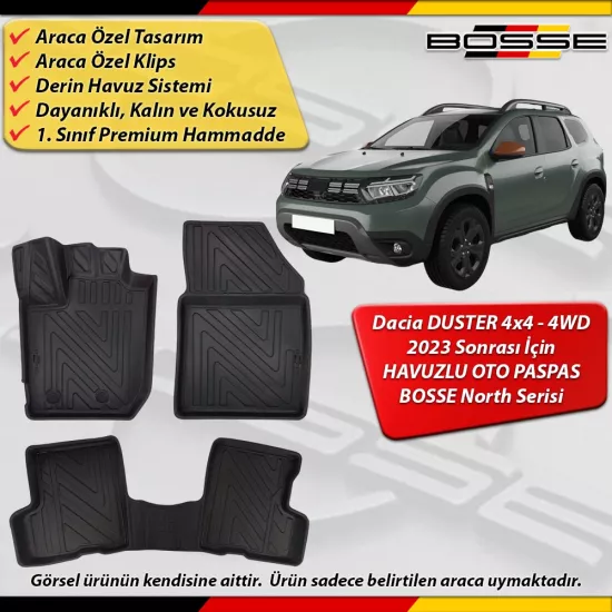 Dacia Duster 4X4 Paspas Araca Özel 2024 Ve Sonrası Derin Havuzlu Paspas BOSSE North Serisi