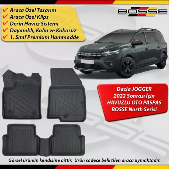 Dacia Jogger Paspas Araca Özel 2022 Sonrası Derin Havuzlu BOSSE North Serisi