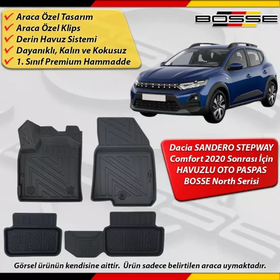 Dacia Sandero Stepway Paspas Comfort Araca Özel 2020 Ve Sonrası Derin Havuzlu Paspas Serisi