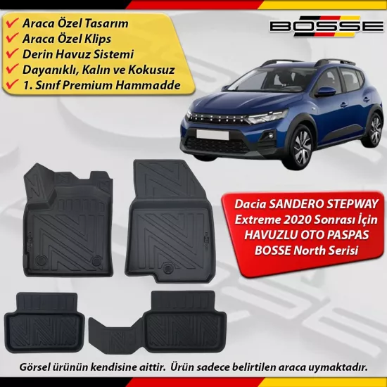 Dacia Sandero Stepway Extreme Paspas Araca Özel 2020 Ve Sonrası Derin Havuzlu Paspas Serisi